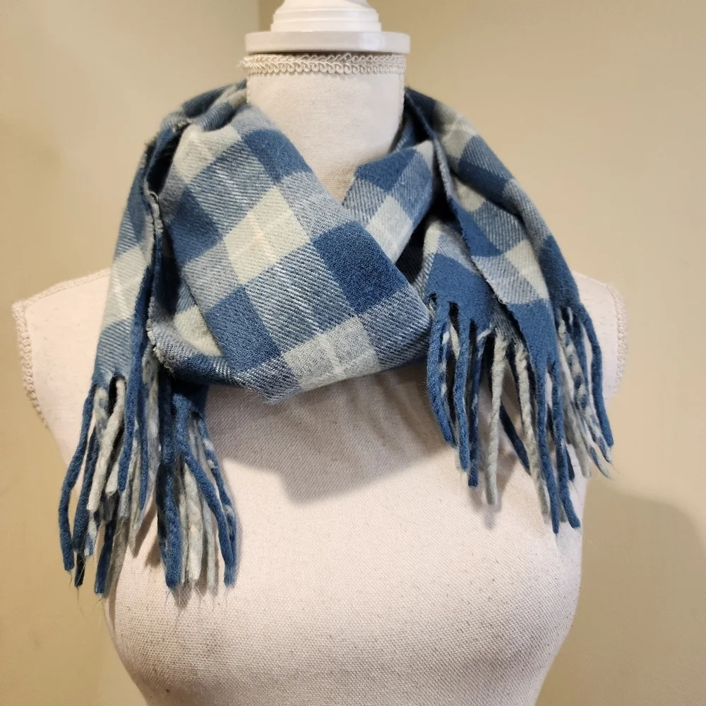 CHRISTIAN DIOR Blue and White Plaid Scarf